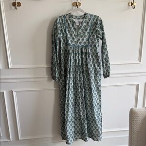 Elegant Blue Patterned Caftan Tunic Midi Dress